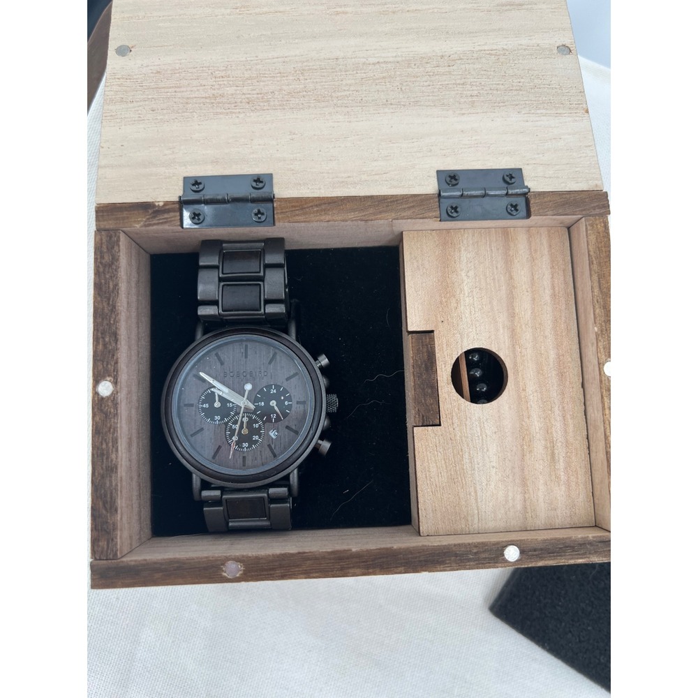 BOBO BIRD Mens Chronograph Wood & Stainless Steel Watch To My Husband Engraved